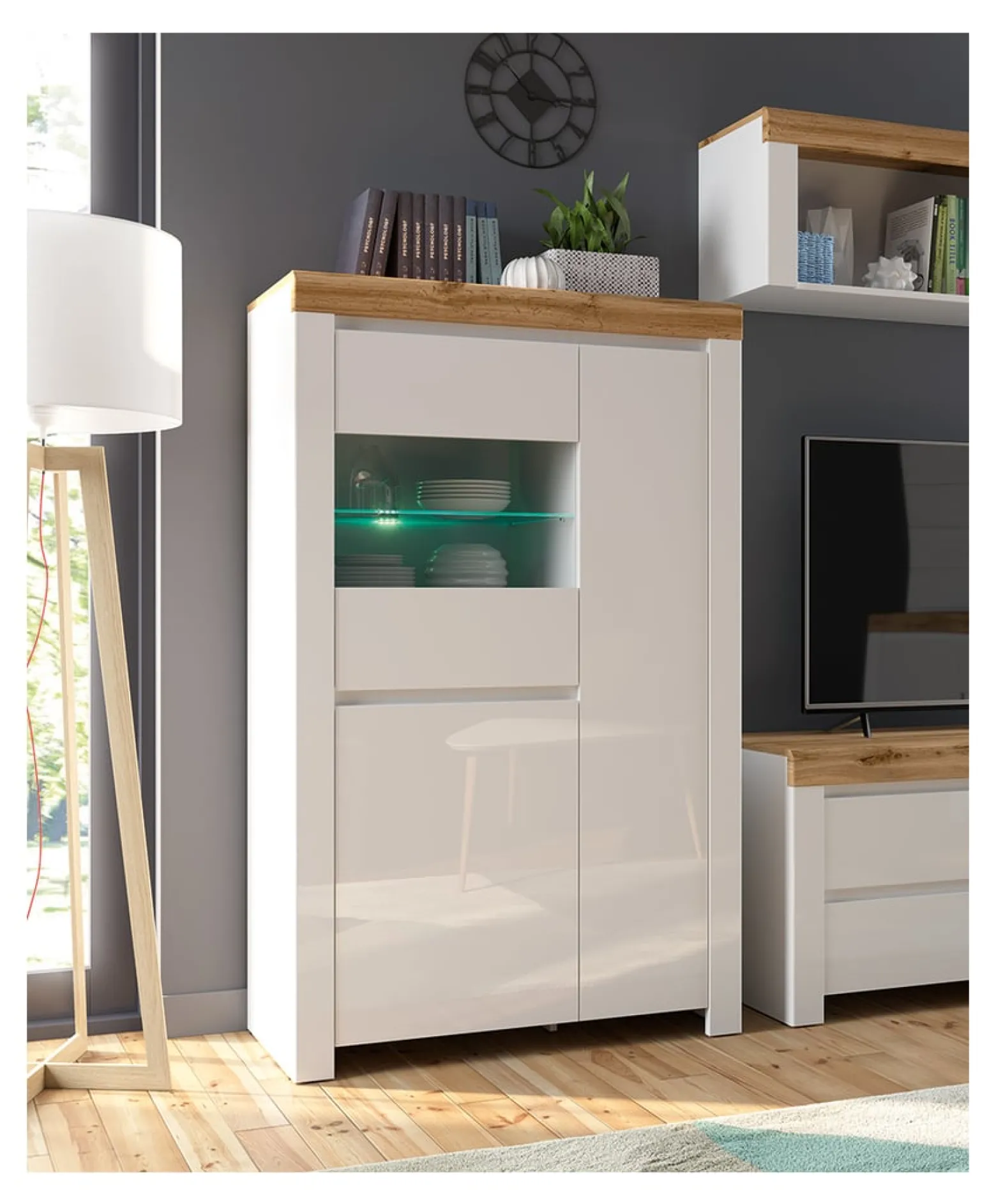 Witryna Holten 98 cm z 3 drzwiami biały połysk