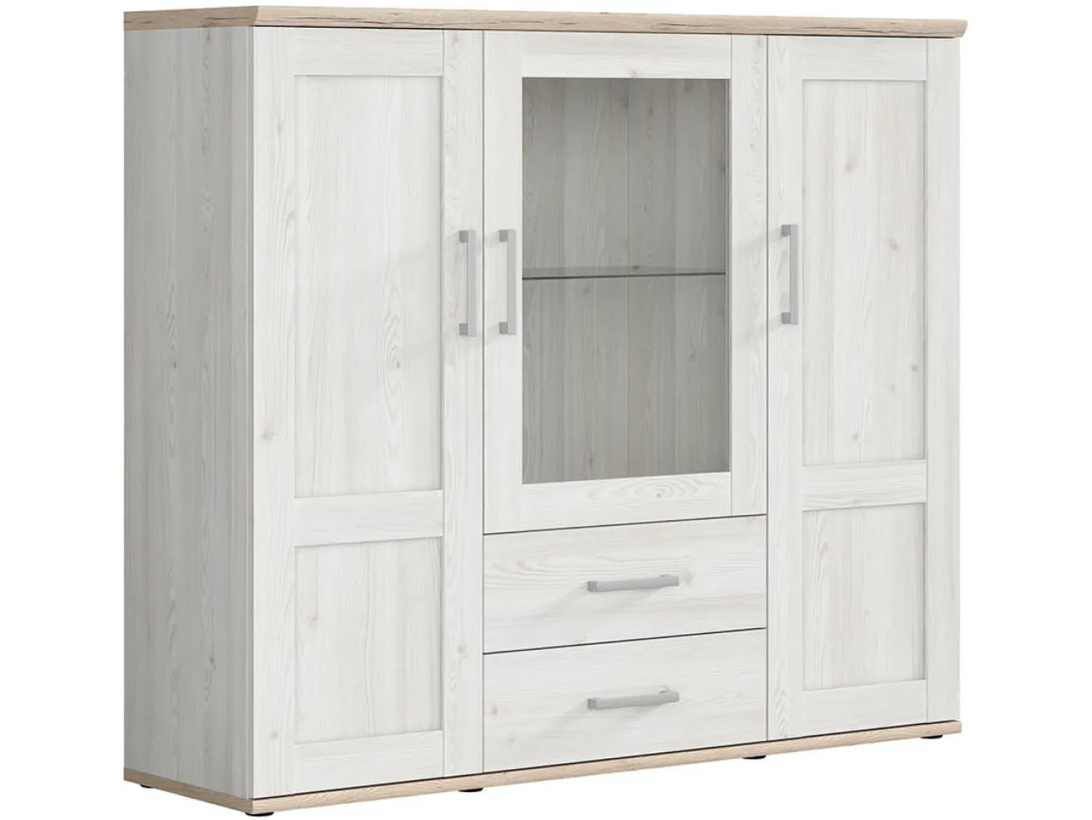 Witryna Romance 156 cm z 3 drzwiami i 2 szufladami modrzew sibiu jasny