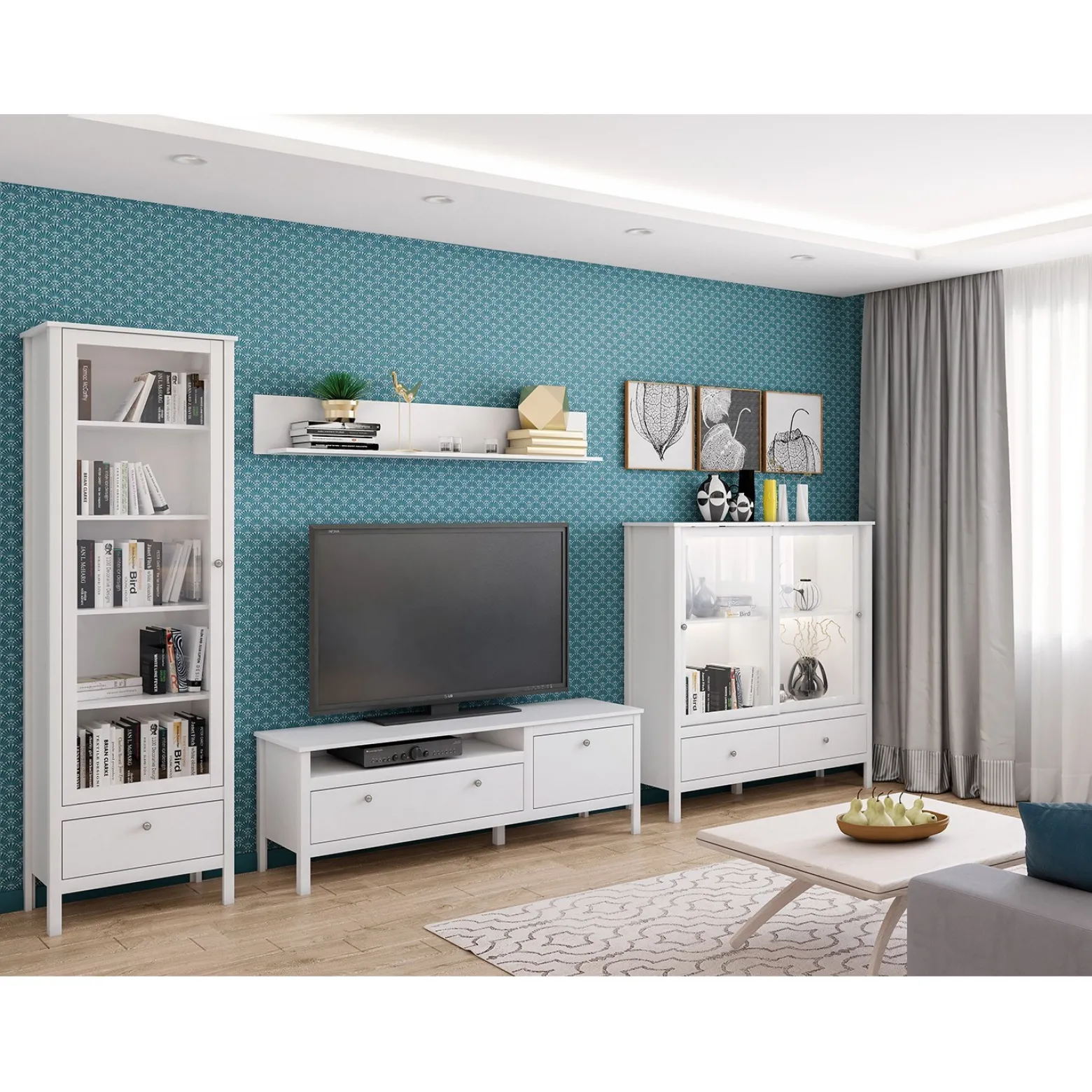 Witryna Skandynawska z Szufladą do Salonu AZURA 65 cm Biała