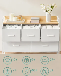 Wąska Biało-Beżowa Komoda 5 Szuflad MDF 70cm