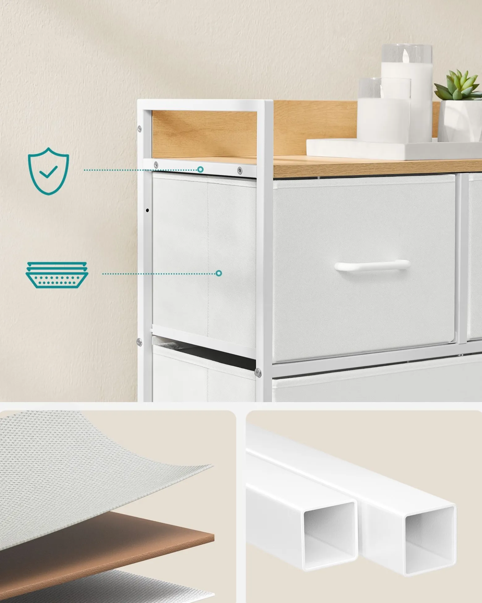 Wąska Biało-Beżowa Komoda 5 Szuflad MDF 70cm