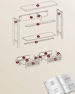 Wąska konsola do przedpokoju boho z 2 szufladami rattanowymi MDF beżowa