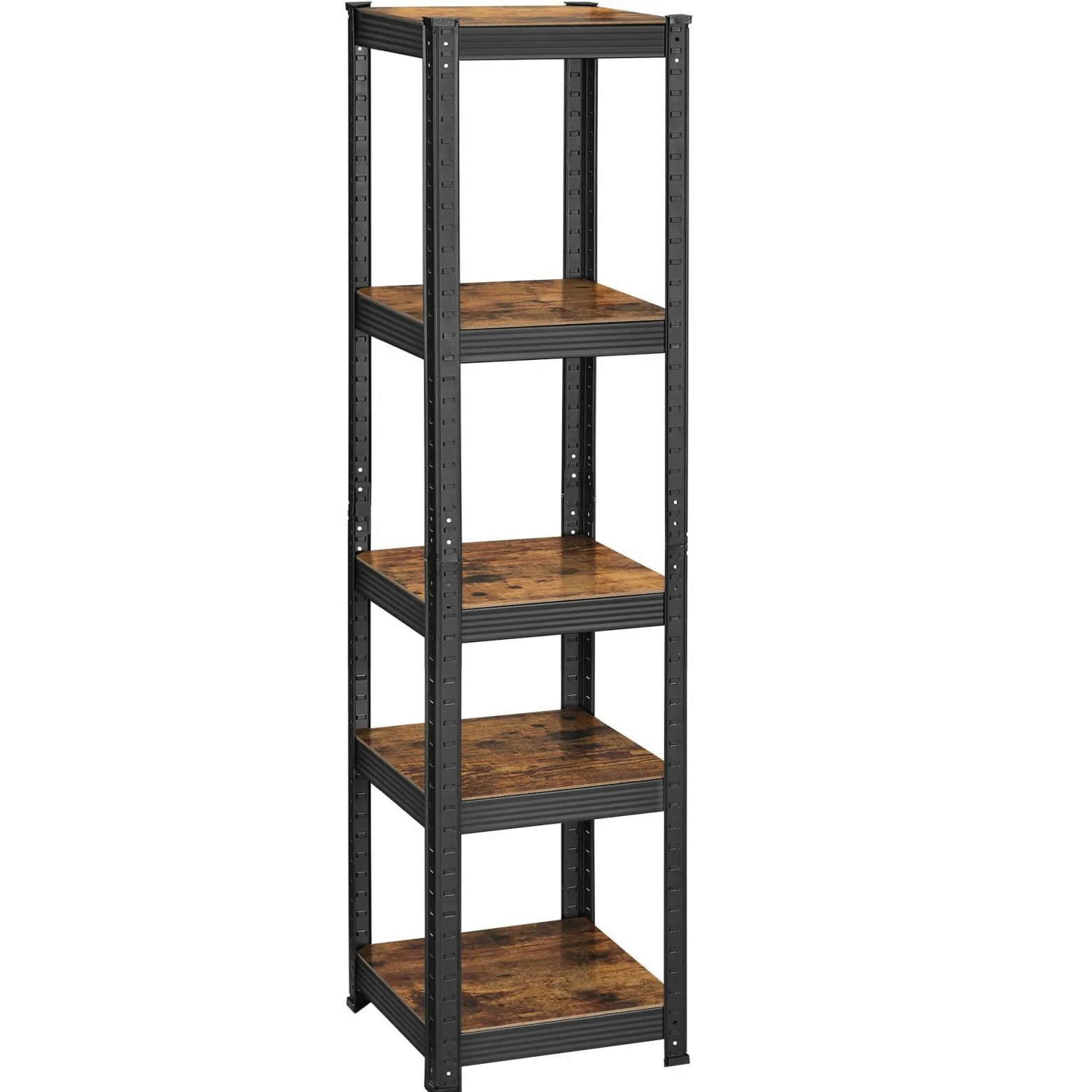 Wąski regał loftowy stal rustykalny brąz 5 półek 150x37 cm 80 kg/półka