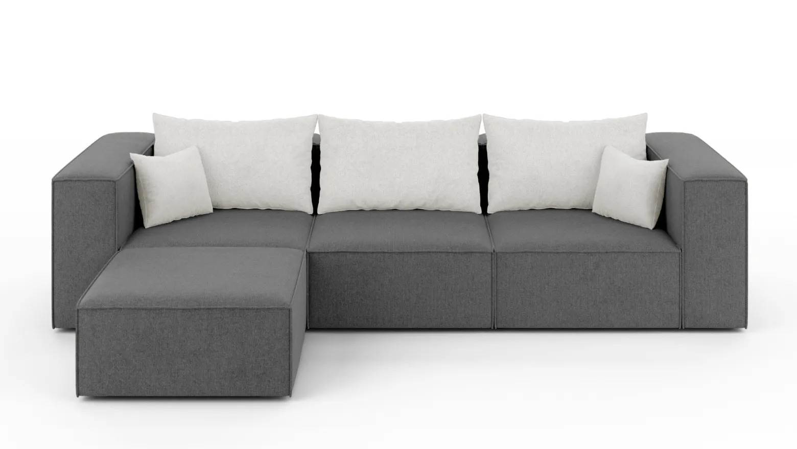Wygodna sofa 3 osobowa z pufą POPPY szara narożnik modułowy do salonu