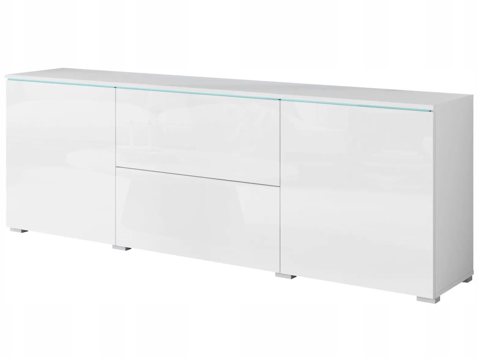 Wysoki lowboard 180 wysoka szafka pod TV szuflady biały mat/połysk z LED