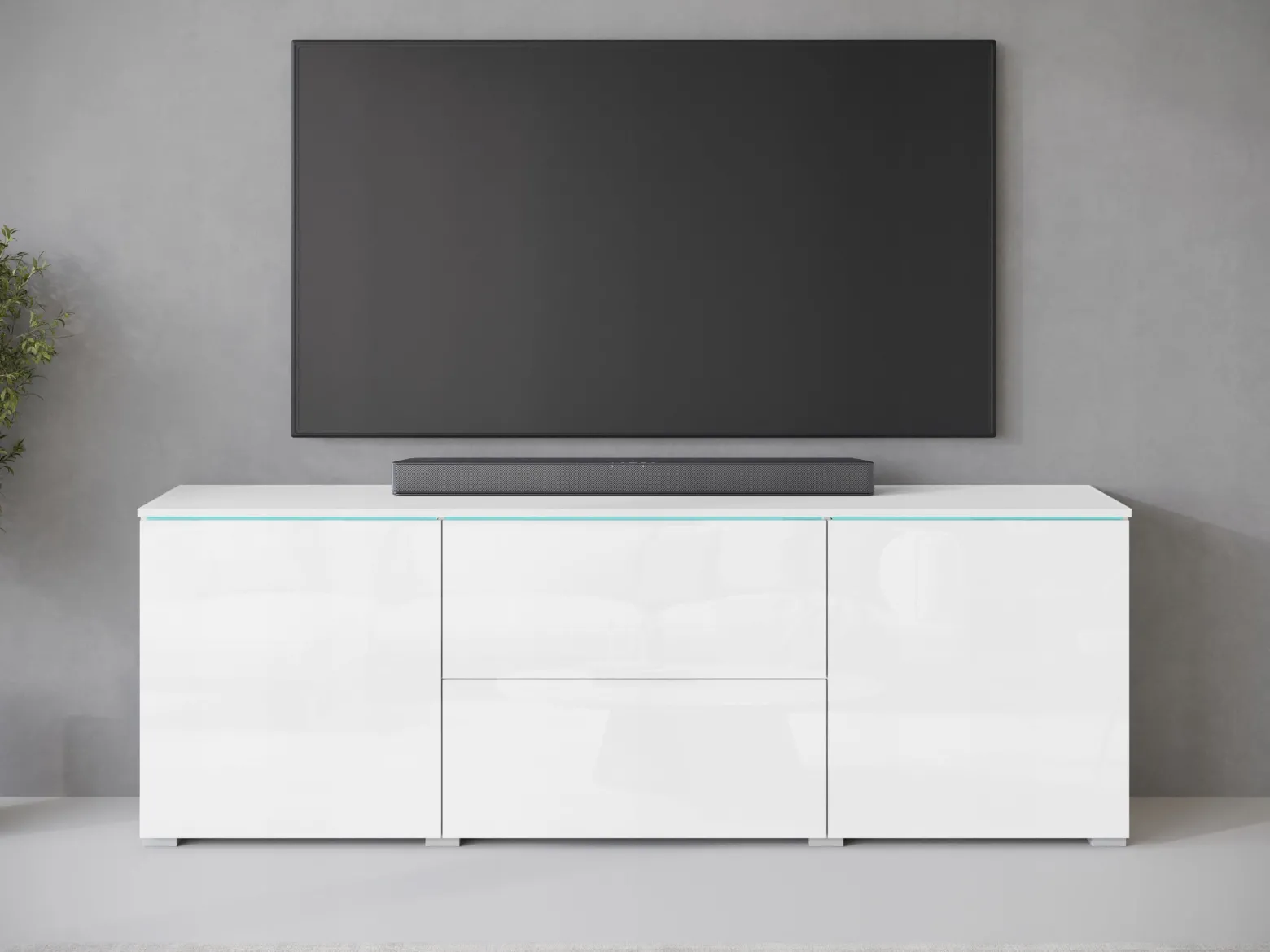 Wysoki lowboard 180 wysoka szafka pod TV szuflady biały mat/połysk z LED