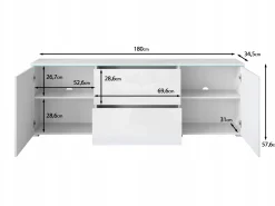 Wysoki lowboard 180 wysoka szafka pod TV szuflady biały mat/połysk z LED