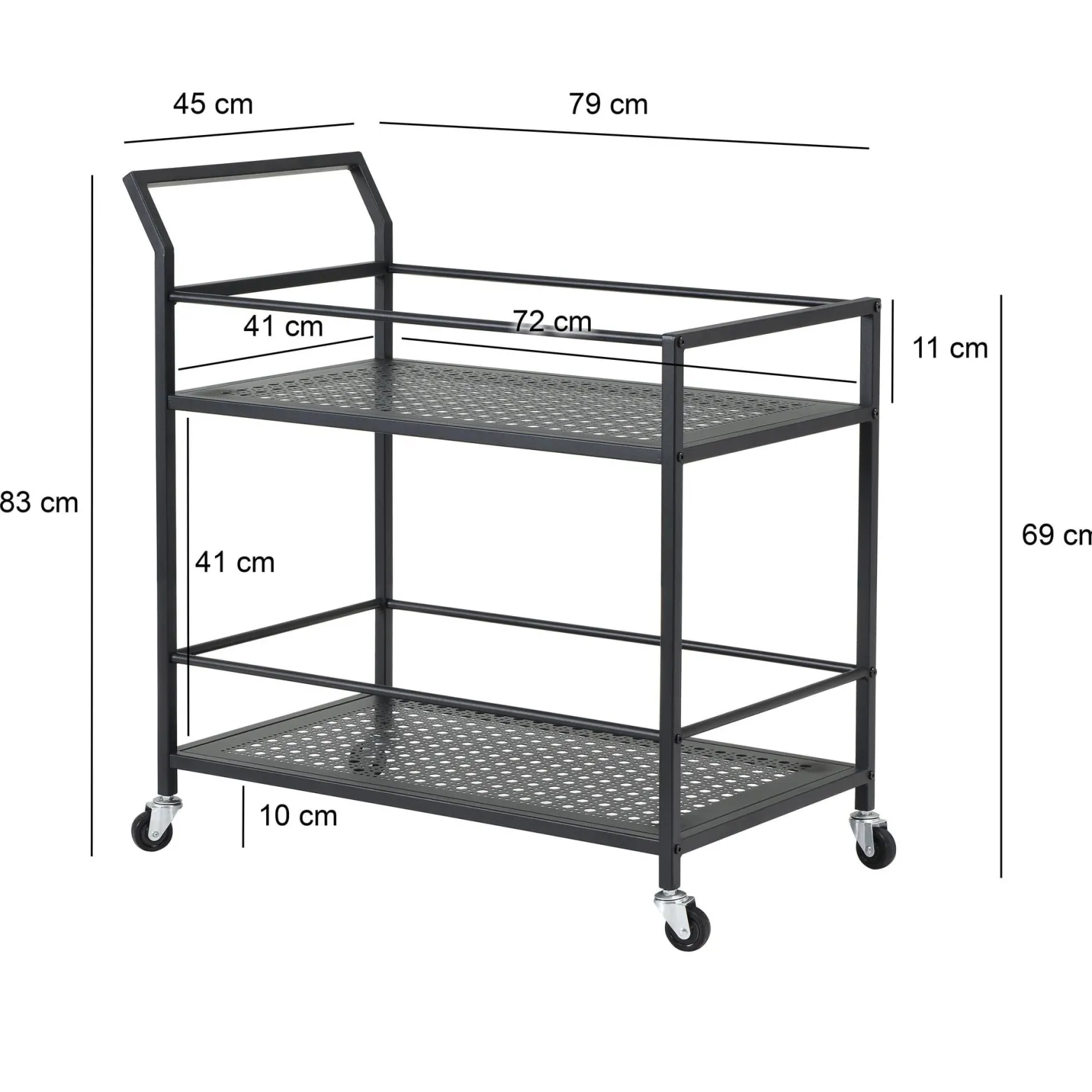 Wózek do serwowania metalowy 79x45x83 cm z kółkami i hamulcami 2-poziomowy