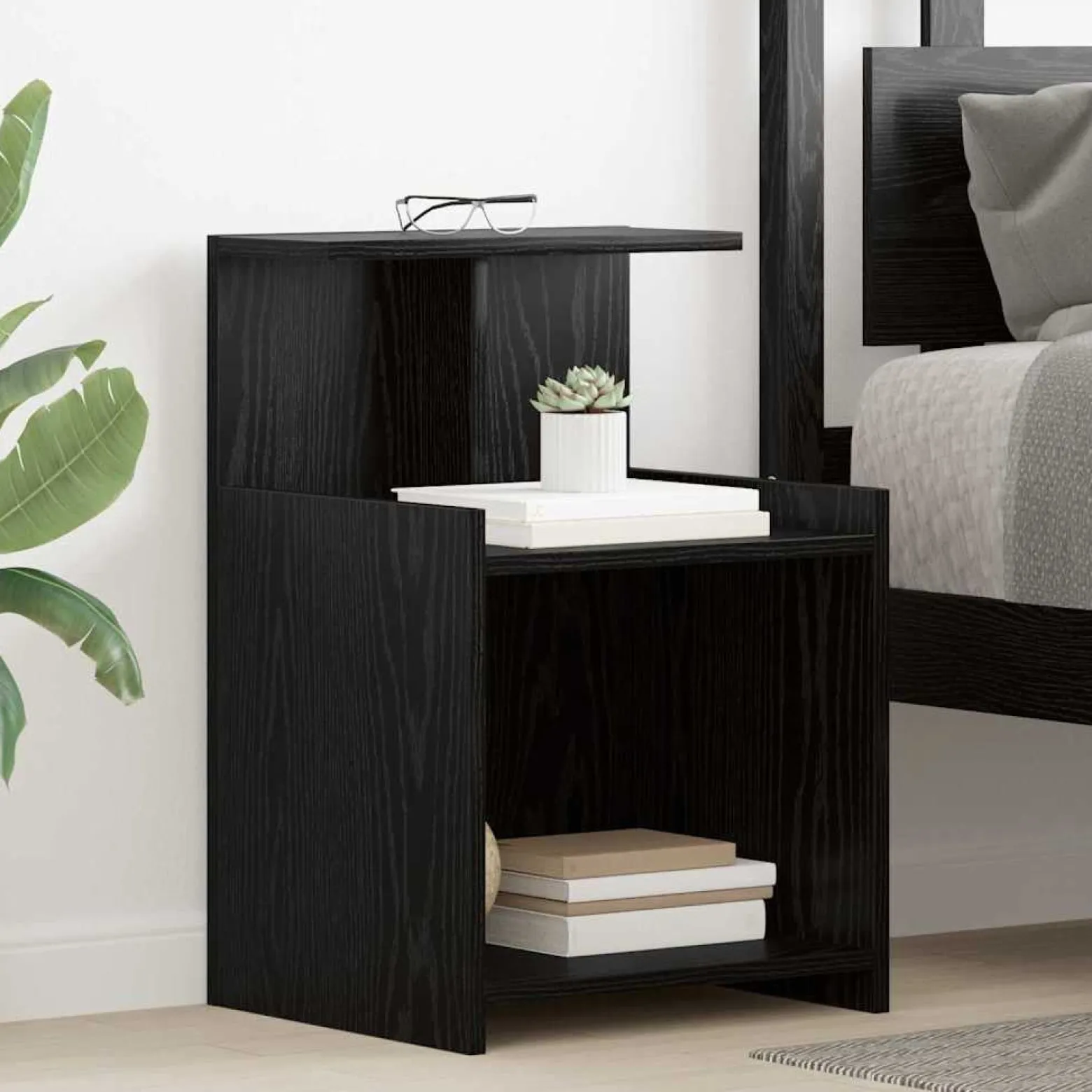 2x Szafka Nocna Czarna Komoda Stolik Półka Nocna Do Sypialni 40 x 35 x 60