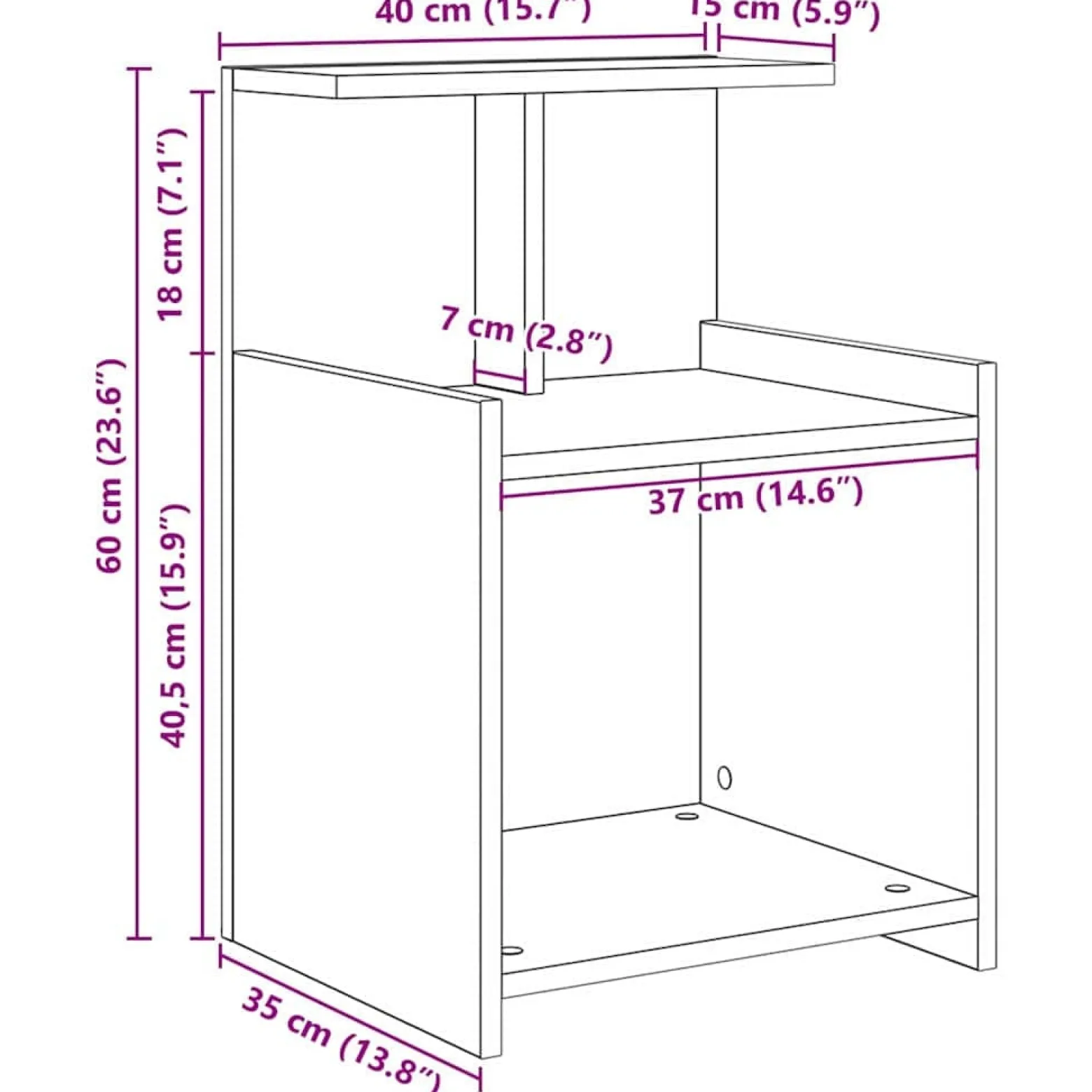 2x Szafka Nocna Czarna Komoda Stolik Półka Nocna Do Sypialni 40 x 35 x 60