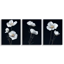 3x Obraz Set Białe Maki Polne Kwiaty Minimalizm 30x40cm