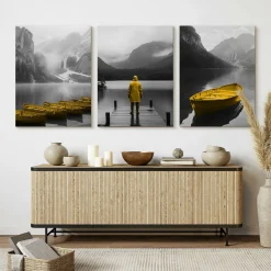 3x Obraz Set Pejzaż Góry Abstrakcja Jezioro Łódki Natura 30x40cm