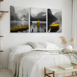 3x Obraz Set Pejzaż Góry Abstrakcja Jezioro Łódki Natura 30x40cm