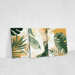 3x Obraz Set Styl Boho Liście Tropikalne Monstery Bananowce 30x40cm