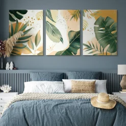 3x Obraz Set Styl Boho Liście Tropikalne Monstery Bananowce 30x40cm