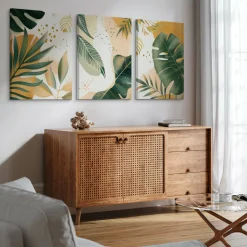3x Obraz Set Styl Boho Liście Tropikalne Monstery Bananowce 30x40cm