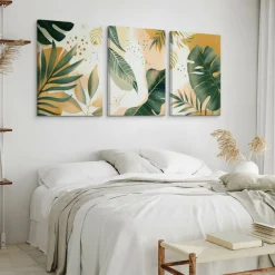 3x Obraz Set Styl Boho Liście Tropikalne Monstery Bananowce 30x40cm