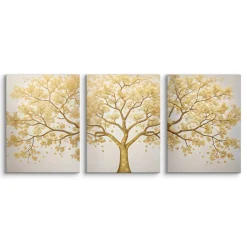 3x Obraz Set Złote Abstrakcyjne Drzewo W Stylu Nowoczesnym 30x40cm