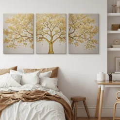 3x Obraz Set Złote Abstrakcyjne Drzewo W Stylu Nowoczesnym 30x40cm