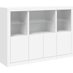 3x Szafka Komoda Regał Biała LED Szklana 142.5x37x100 cm do Salonu Pokoju