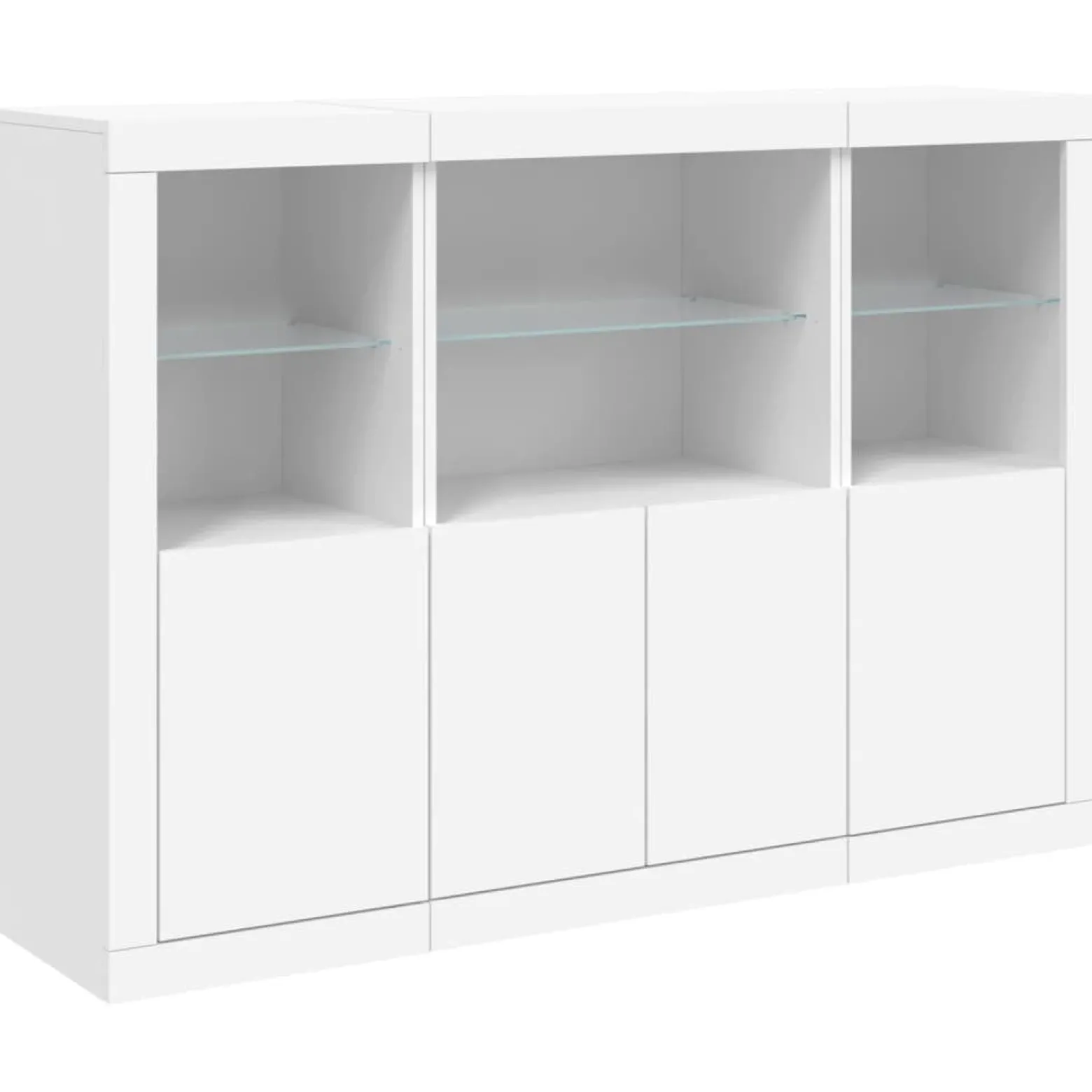 3x Szafka Komoda Regał Biała LED Szklana 142.5x37x100 cm do Salonu Pokoju