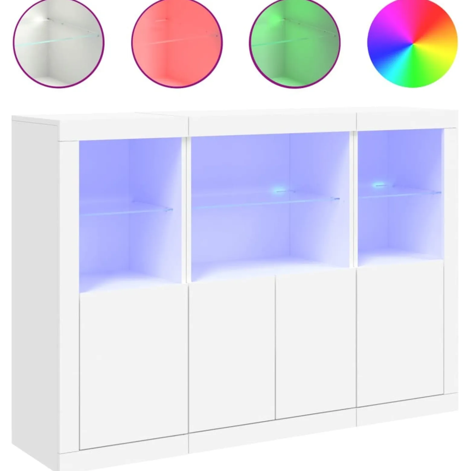 3x Szafka Komoda Regał Biała LED Szklana 142.5x37x100 cm do Salonu Pokoju