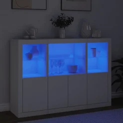 3x Szafka Komoda Regał Biała LED Szklana 142.5x37x100 cm do Salonu Pokoju