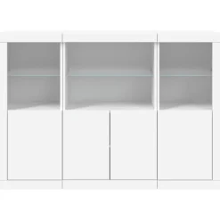3x Szafka Komoda Regał Biała LED Szklana 142.5x37x100 cm do Salonu Pokoju