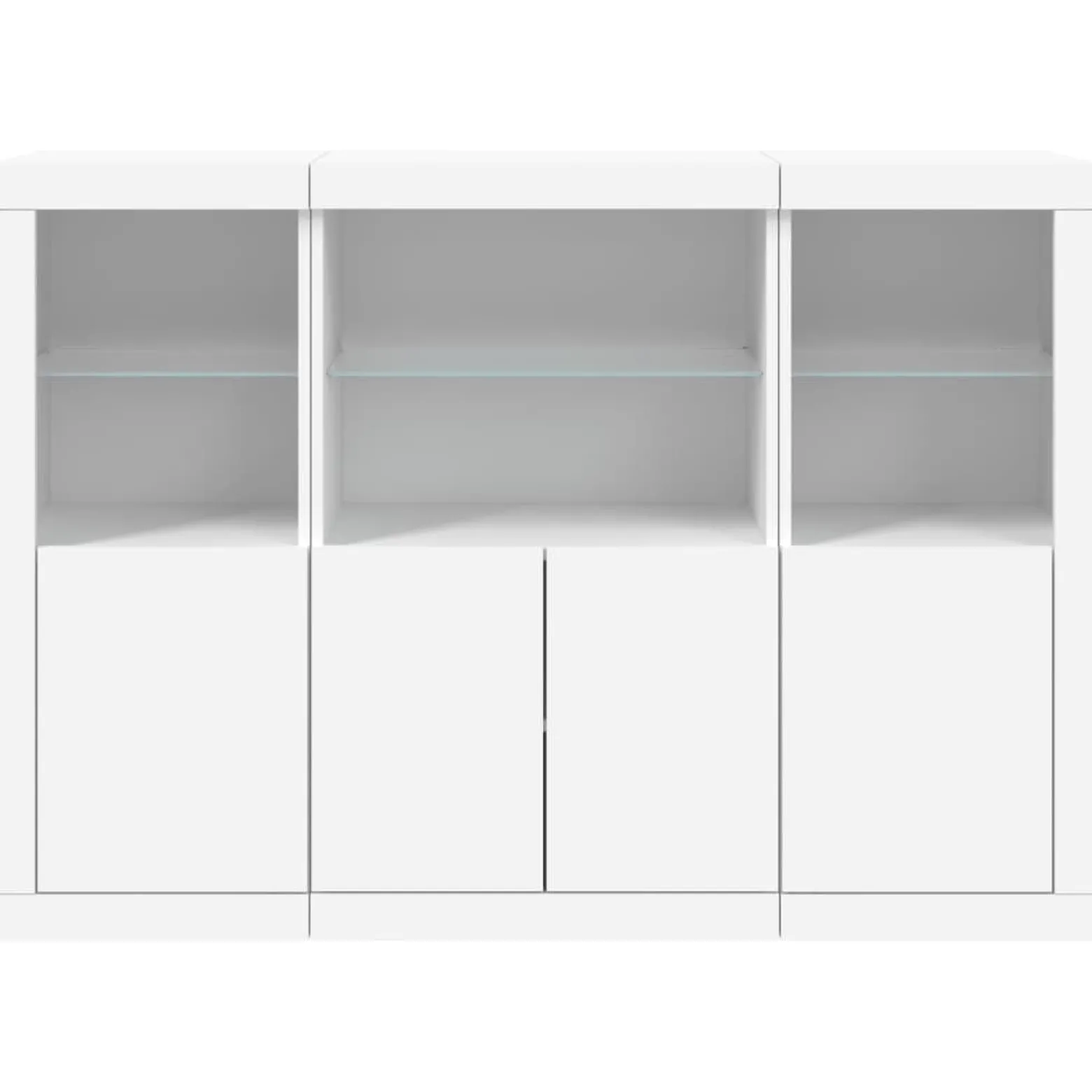3x Szafka Komoda Regał Biała LED Szklana 142.5x37x100 cm do Salonu Pokoju
