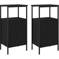 2x Szafka Nocna Czarna Komoda Stolik Półka Nocna Do Sypialni 41 x 31 x 80