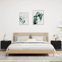 2x Szafka Nocna Stolik Komoda Czarna Wisząca z LED Do Sypialni 50x39x41 cm