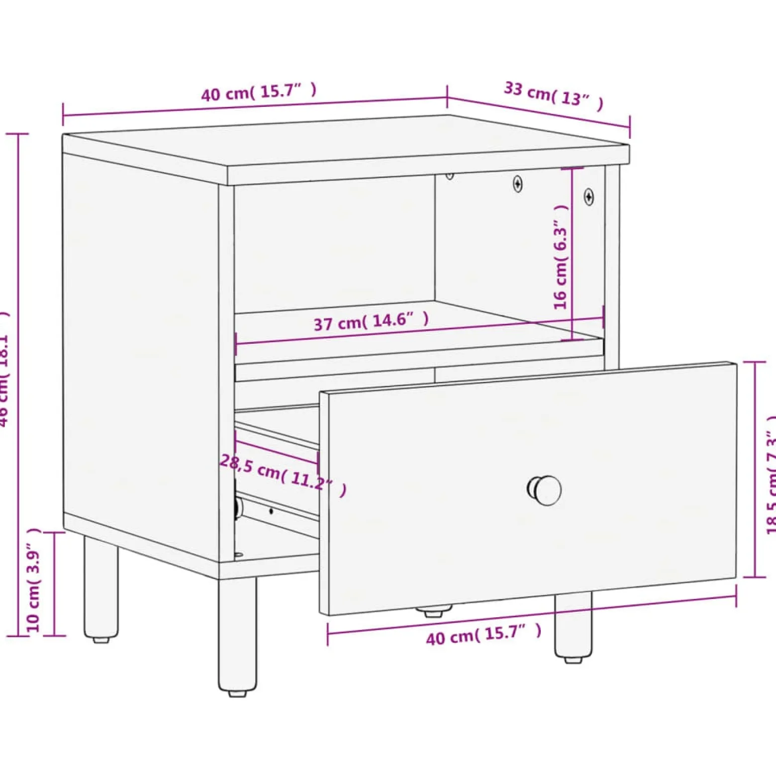 2x Szafka Nocna Stolik Komoda Czarna z Szufladą Do Sypialni 40x33x46 cm