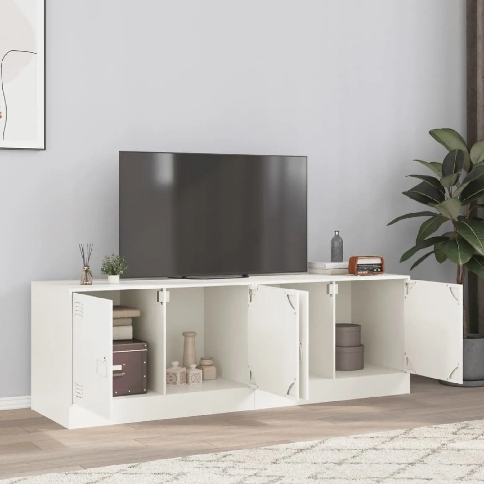 2x Szafka Pod Telewizor Półka Stolik RTV Biały Stal 67x39x44 cm