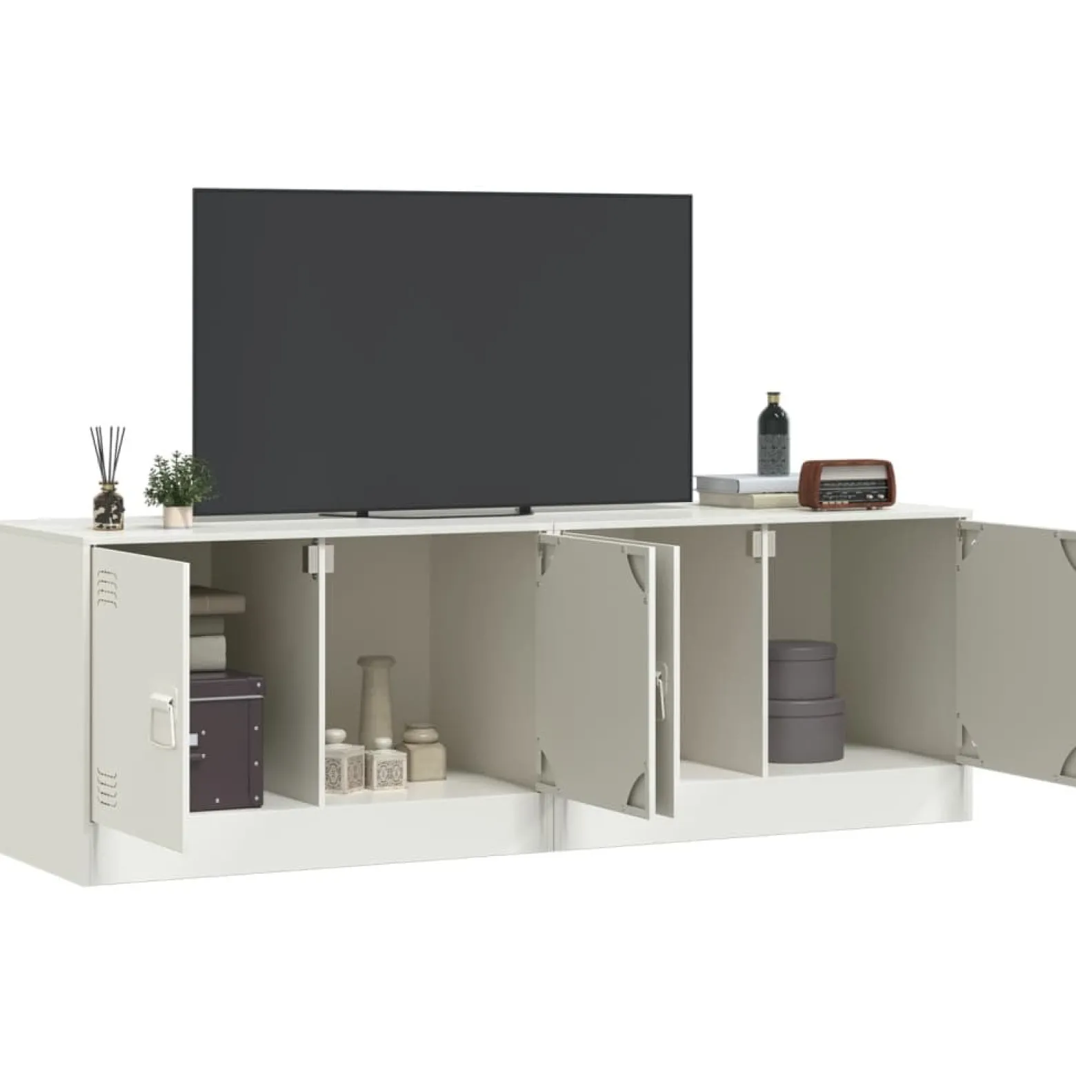 2x Szafka Pod Telewizor Półka Stolik RTV Biały Stal 67x39x44 cm
