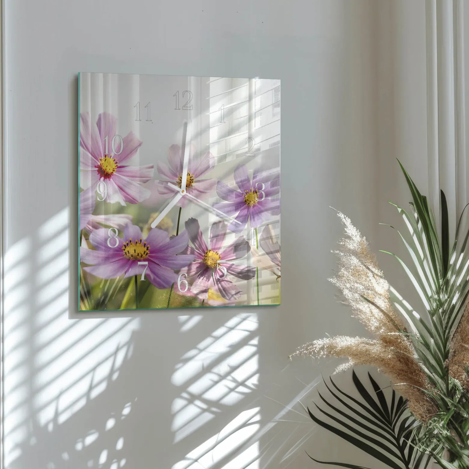 Zegar kuchenny 30x30 Kwiaty nowoczesny na ścianę