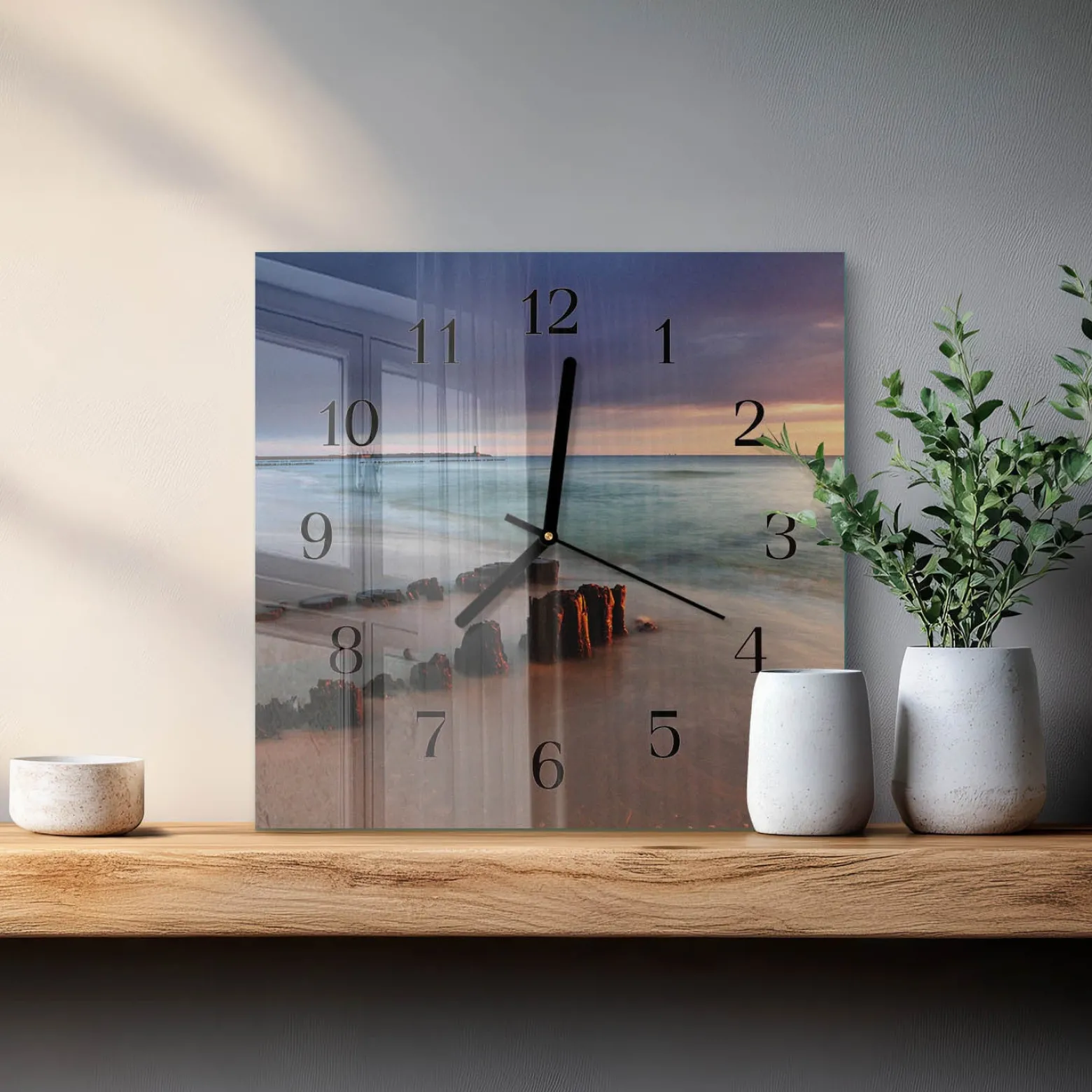 Zegar wybrzeże 30x30 Plaża Morze piasek fale wakacje lato widok