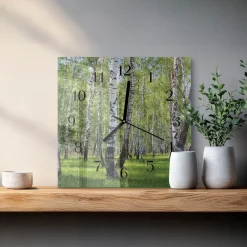 Zegar biały 30x30 Las Brzozowy brzozy drzewa natura las jesień