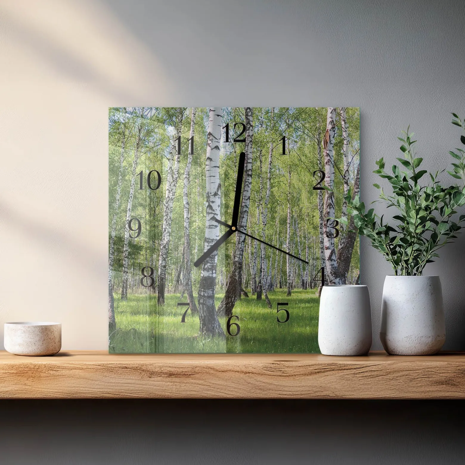 Zegar biały 30x30 Las Brzozowy brzozy drzewa natura las jesień