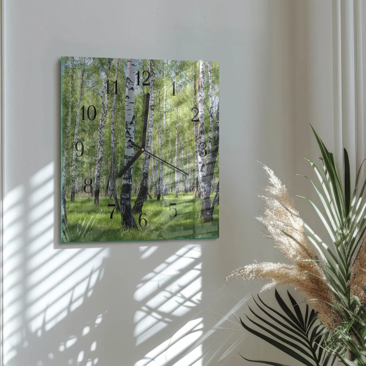 Zegar biały 30x30 Las Brzozowy brzozy drzewa natura las jesień