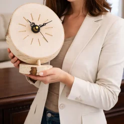 Zegar Drewniany Na Podstawce Dekoracyjny Stojący Handmade Naturalne Drewno