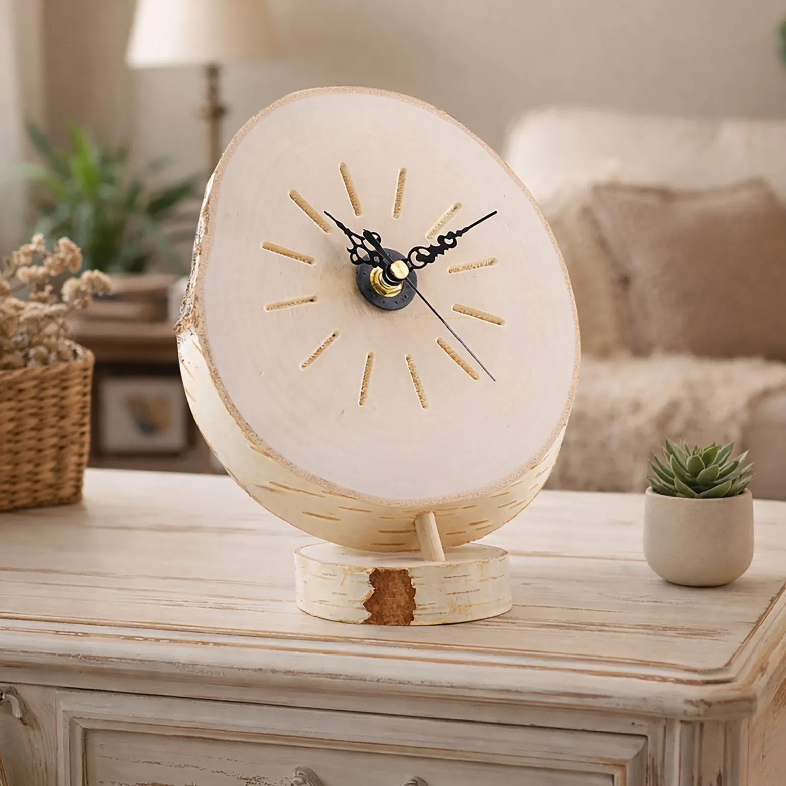 Zegar Drewniany Na Podstawce Dekoracyjny Stojący Handmade Naturalne Drewno