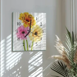 Zegar kuchenny 30x30 Kwiaty szklany ścienny