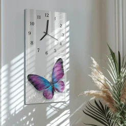 Zegar loft 30x60 Motyle szklany ścienny