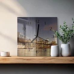 Zegar loft 30x30 Światło Nocne szklany ścienny