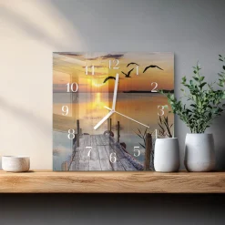Zegar na ścianę 30x30 Jezioro Mostowe szklany ścienny