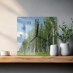 Zegar na szkle 30x30 Brzozy zegar ścienny