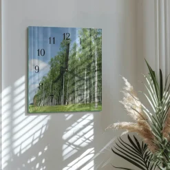 Zegar na szkle 30x30 Brzozy zegar ścienny