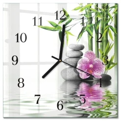 Zegar natura 30x30 Kamienie Orchidei design na ścianę