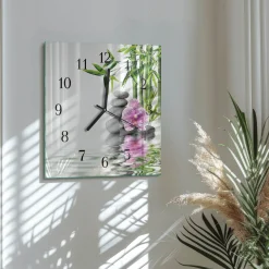 Zegar natura 30x30 Kamienie Orchidei design na ścianę