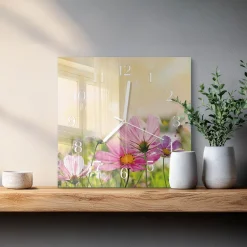 Zegar natura 30x30 Kwiaty Kosmosu design na ścianę